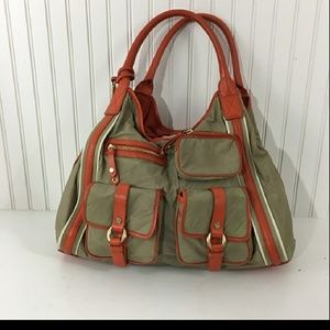 Cole Haan Kyle khaki nylon lather trim tote bag
